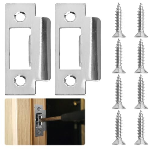 Door Strike Plate, 2 Pcs Door Latch Plate with 8 Pcs Screws, Stainless Steel 70x40.3 MM Door Latches for Internal Door for Door Frame Door Jamb Swinging Doors (Silver)