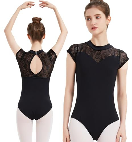 MYSSUCI Ballett Trikot Damen mit Hohem Kragen Tanztrikot Vollfutter Tanzbody für Tanztraining und Aufführungen, Schwarz,XL