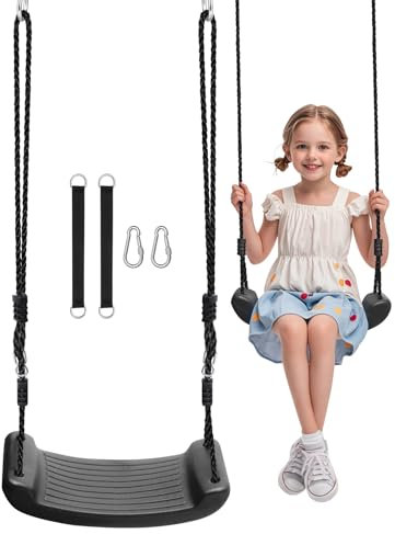 Fionrziy Altalena per Bambini,Seggiolino Altalena Bambini,Regolabile in Altezza con 2 Cinghie per Amaca e 2 Moschettoni,portata fino a 100 kg,Nero