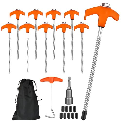 Realtopdo 10Stk. Drehbare Zeltheringe mit Gewinde aus Stahl, 20cm Schraubheringe Stabile Heringe für Camping, Zelt Zubehör Camping Zelthaken Erdnägel zum Schrauben für harten Boden Wald Wiesen Gras