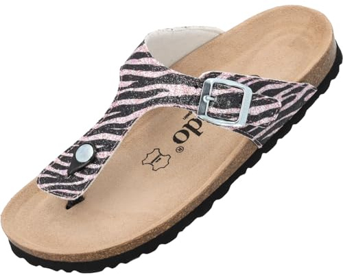 Palado Damen Zehentrenner Kos Wild – gefertigt in Spanien – auffällige Tiermuster – Decksohle aus Veloursleder – komfortables Weichfußbett – EVA-Sohle Rosa Zebra UK4,5 - EU37