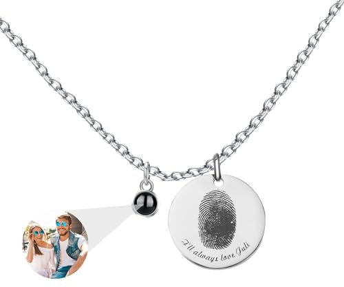 Moainut Personalisierung Projektion Halskette mit Fingerabdruck Anhänger, Bild Halskette mit gravierten Zeichen, personalisierte Geschenke für Frauen