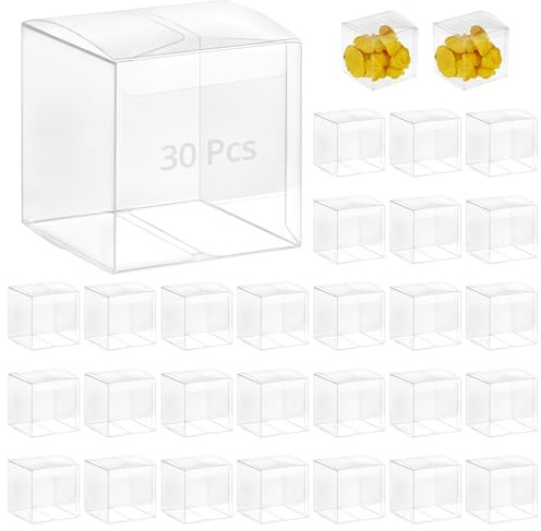 QWORK® 30 Stück 7 x 7 x 7 cm durchsichtige geschenkbox, für Geschenke, Schmuckaufbewahrung, Kuchen und Süßigkeiten
