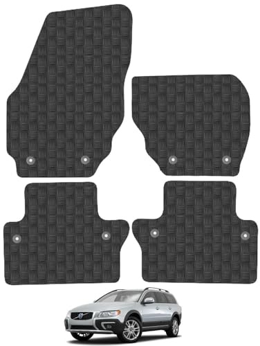 Volvo V70 (2007-2016) [Auto] Heavy Duty Thick Rubber Car Mats Accessories Tailored Fit Front Rear Set Compatible Accessory Waterproof Durable Non-Slip 5mm Full Coverage Protection with Clips