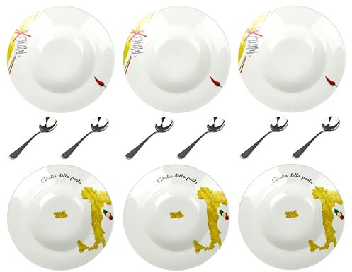 6 Stück Retsch Arzberg XL Pastateller Porzellan Ø 27cm Italienisches Design inkl. Pastalöffel Spaghettiteller Suppenteller Salatteller