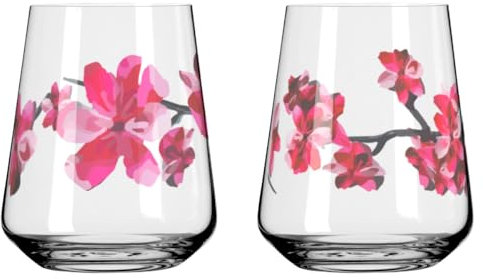 RITZENHOFF 3462002 Universalglas 2er-Set 500 ml - Serie Sommersonett Allround - Kirschblüte-Motiv pink - Made in Germany
