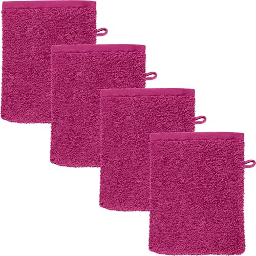 REDBEST Waschhandschuh Oceanside 4er-Pack Leichtfrottier Fuchsia Größe 16x21 cm