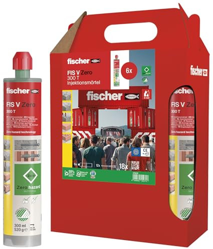 fischer Injektionsmörtel FIS V Zero 300 T im handlichen Sixpack, der umweltschonende, wetterfeste Montagemörtel für sichere Verankerungen in Beton und Mauerwerk, 6 Kartuschen je 300 ml