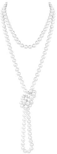TENGEE 1 Stück Perlenkette Lang,Perlenkette Fasching,Perlen Kette,Perlenschmuck,Vintage Langschichtiger Kunstperlenschmuck Für Frauen,Weiß,Geeignet Für Frauen,Mädchen