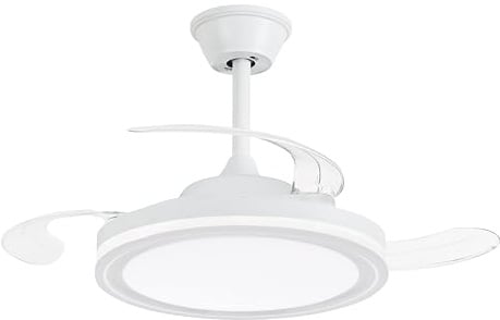 NARVI Ventilador de Techo Silencioso | Control Remoto | 3 Palas Transparentes | Iluminación LED Ajustable 45W | Motor DC Eficiente | Función Invierno/Verano | Blanco