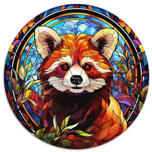 Puzzles 1000 Pieces for Adults Stained Glass Red Panda Paper Round Jigsaw Puzzles Ideal for And Family Fun for Holidays,Birthdays 67.5x67.5cm