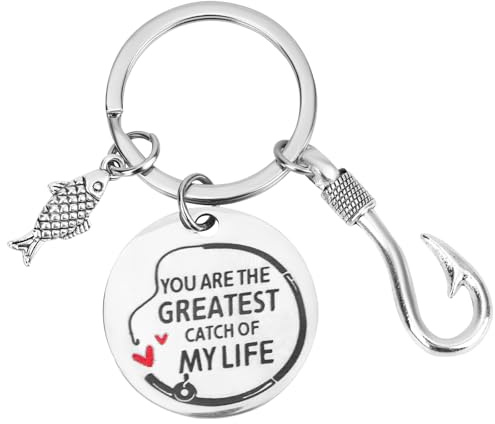 Mikovivi Fish Keychain, Silver Fishing Lure Hook Keyring Fish-Shaped Key Ring Bag Charm Key Chain Accessories for Men & Dad Husband Boyfriend Birthday Father's Funny Fisherman Gift