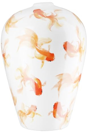 GILDE Vase Neon - Keramik - weiß - Höhe 30cm x Ø 20cm - Fischmotiv - bauchige Dekovase - wasserdicht