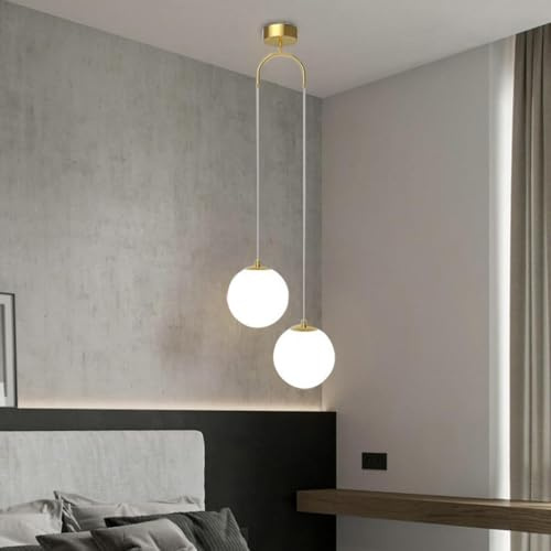 Pendelleuchte Moderne Esstisch Hänge runder Glas lampenschirm Hängeleuchte E27x2 Kronleuchter höhenverstellbar Deckenleuchte Schlafzimmer Esszimmer Küche Wohnzimmer Büro Loft Beleuchtung(Gold)