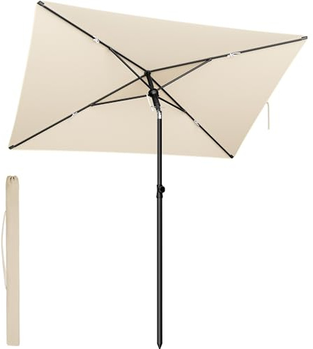SONGMICS Parasol Balcony, Garden Umbrella, Rectangular, UPF 50+ Sun Protection, Bendable, Patio Umbrella, Outdoor Garden, Patio, Beach, Carry Bag, Without Stand, beige, 190 x 120 cm