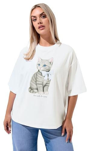 Yours Limited Collection Curve White 'Too Cute to Care' Cat Graphic T-Shirt - Women's - Plus Size Curve