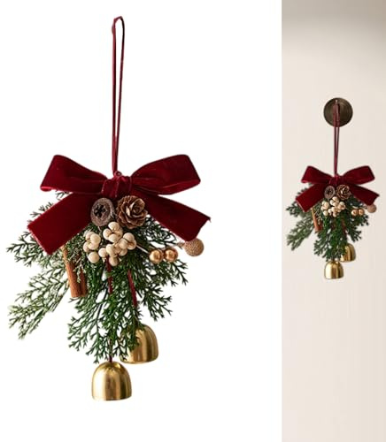 Hiemible Weihnachtsglocken Für Die Tür - Festliche Winter-Feiertags-Dekoration,Weihnachtskranz-Schleifen Mit Schellen Und Tannenzapfen,Für Eingang Wohnzimmer Wand Fenster Kaminsims Baumkranz