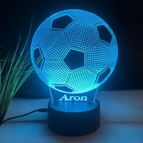 Generisch 3D LED Nachtlicht Fußball personalisiert 25x8 cm|Lampe mit Name|Geschenk für Jungen|Kinderzimmer Deko|Sport Lampe