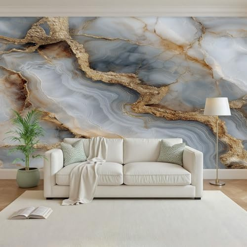 Générique Papier Peint Panoramique Intissé Feuille D'Or Marbre Gris 200x140cm(L x H) - Revêtement Mural pour Chambre Salon - Moderne Marbre Doré Décoration Murale Poster Mural xxl
