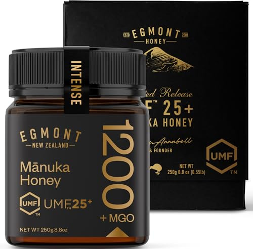 Egmont Honey Manuka Honig 1200+ MGO 25+ UMF | 250 g | 100% Reiner Manuka Honig aus Neuseeland, UMF-zertifiziert, Premium Qualität, Non-GMO, Koscher, Rückverfolgbar, Geschenkbox