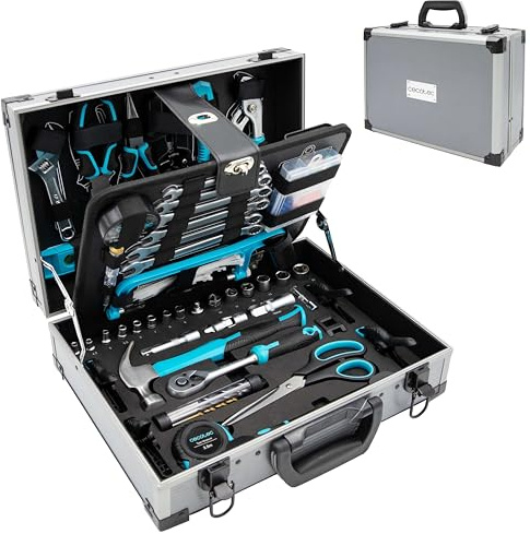Cecotec Werkzeugkoffer ToolBox 8000 Pro. 380-tlg. Set für Holz, Sanitär, Elektro & Auto: Zangen, Schraubendreher, Schlüssel, Hammer, Säge, Ratsche, Maulschlüssel, Präzisionsdreher