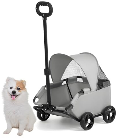 Haustierwagen mit 360° drehbarem Griff und Markise für kleine Hunde und Katzen