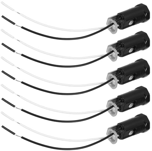 SOLUSTRE Lot de 5 Douilles de Lampe E12 en Bakélite et Cuivre avec Fil, Support Noir pour Ampoules Led, pour Lustres et Lampes Décoratives
