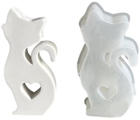 Ausgehöhlte Herz Katzen Silikon Kerzenformen für Seife, Gips, Dekoration, Fondant, Silikonformen für Schokolade, Süßigkeiten, Katzen, Skulpturenform