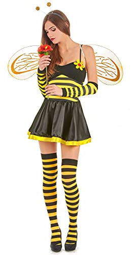 DEGUISE TOI - Déguisement abeille femme à fleur - Robe - Serre-tête - Paire d'ailes - Paire de manchettes - M/L - Jaune - Déguisements adultes - 100% polyester - Lavage à la main - Carnaval