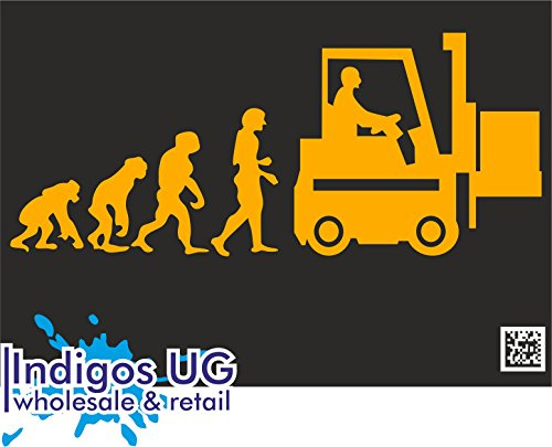 INDIGOS UG Auto Aufkleber Evolution Gabelstapler - 190x80mm orange - Selbstklebender Sticker für Auto, Fenster, Bus oder LKW - Tuning