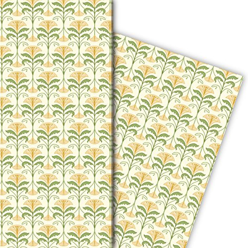 Kartenkaufrausch Elegantes Jugendstil Geschenkpapier Set mit Blumen Ranken, beige, für tolle Geschenk Verpackung, Designpapier, scrapbooking, 4 Bogen, 32 x 48cm