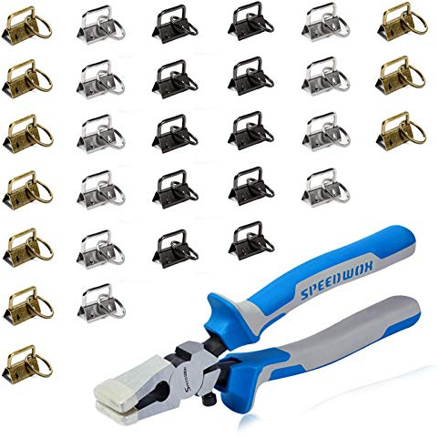 SPEEDWOX Key Fob Hardware Set 30PCS 1 Key Fob Hardwares with Key Fob Plier for Wristlet Keychain Key Lanyard Chain Making Glass Breaking Pliers Tools with Rubber Tips Adjustable Screw