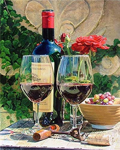 Shukqueen Peinture à l'huile par numéros pour adultes DIY Peinture à l'huile Kit pour enfants Débutant – Vin rouge 16x20(40x50cm) Red Wine (Frameless)