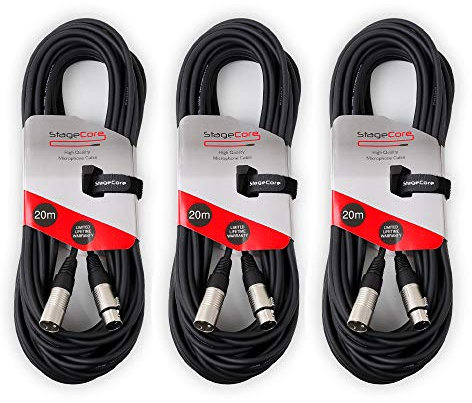 3x StageCore 20M XLR to XLR Microphone Cable Lead DJ Disco