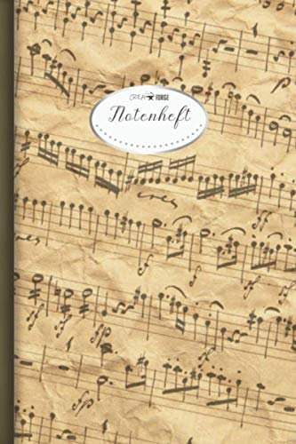 CreaForge Design Notenheft A5: 60 Seiten mit Seitenzahlen & Inhaltsverzeichnis | 10 Notensysteme pro Seite | Notenheft blanko Softcover glänzend | Notenbuch | Musikheft A5 | Motiv: Antik CFP-NP13