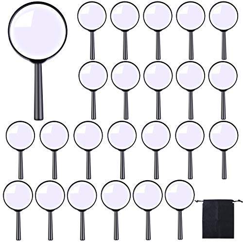 ADXCO 24 Pack Handheld Magnifier Plastic Magnifying Glass Portable Reading Magnifiers Plastic Magnifying Glasses with Storage Bag for Reading Jewelry Home Office Desk Accessories, Book, Magazine