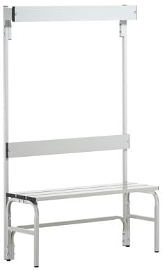System-Umkleidebank Alu/Stahl, Typ B, lichtgrau, LxBxH cm: 101,5x37,5x165, Einseitig, mit Rückenlehne mit Hakenlehne