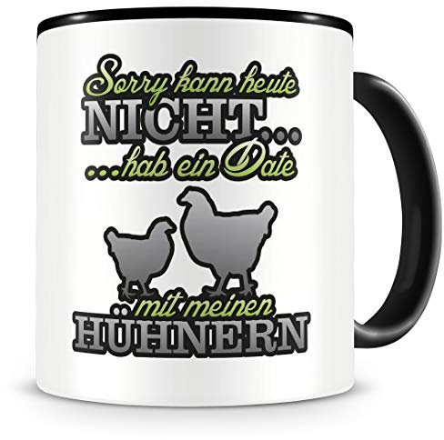 Samunshi® Hühner Tasse mit Spruch Date mit Hühnern Geschenk für Hühner Fans Kaffeetasse groß Lustige Tassen zum Geburtstag schwarz 300ml