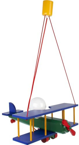 HELLUX Kinderzimmer Lampe Decke aus Holz | Deckenleuchten für Kinder | Kinderlampe Decke 75x42x45cm für Babyzimmer | Flugzeug Lampe E27 ohne Leuchtmittel (Mehrfarbig)