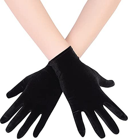 EORUBE Guanti Corti in Velluto Opera per Le Donne Anni '20 Flapper Elastico Lunghezza Del Polso Guanti Banchetto Tea Party Costume di Halloween Guanti (nero)