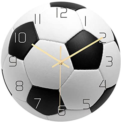 WINOMO Wand Fußball Uhr Fußball Wanduhr Sport Fußball Ball Druck Runde Acryl Wanduhr Schweigen Nicht Tickt Kunst Malerei für Kinder Schlafzimmer Wohnzimmer Büro Schule Wohnkultur Keine