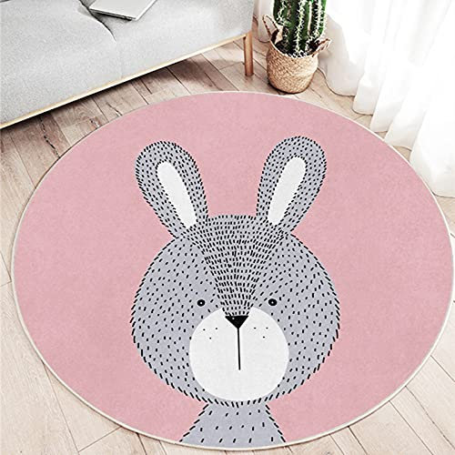 SWECOMZE Rund Kinderteppich Kurzflor Spielteppich Teppich Krabbeldecke Gepolstert Spielmatte Groß Krabbeldecke Kinderteppich Babyzimmer Dekoration (Hase,80CM*80CM)