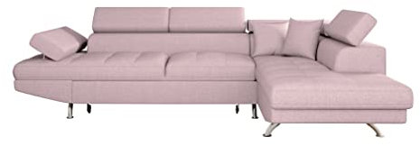 LOUNGITUDE - Canapé d'angle Convertible 5 Places avec Coffre de Rangement en Tissu Vieux Rose