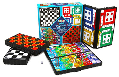 abeec 4 Mini Magnetic Games – 4 x Travel Games Includes Chess, Snakes And Ladders, Ludo & Draughts – Plane Activities For Kids - Travel & Pocket Games - Mini Travel Games