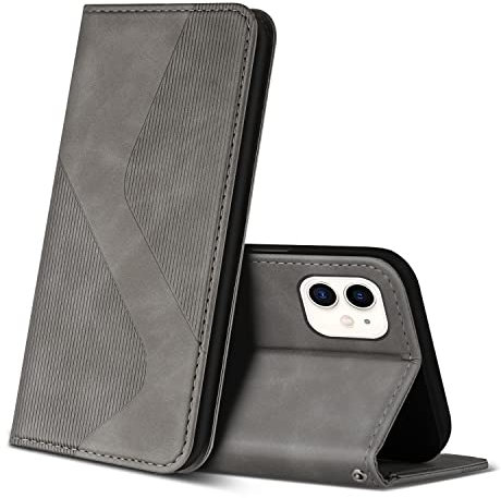 ZONNAVI Hülle für iPhone 12 Mini, PU Leder Handyhülle mit Kartenfächer und Standfunktion, Lederhülle Flip Wallet Case Schutzhülle für iPhone 12 Mini (Grau)