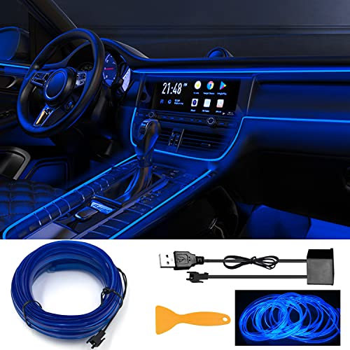 Striscia LED Auto Interni, 5m/16.4ft Tubo Flessibile per Luce Al Neon per Finiture Auto Con Bordo Di Cucitura da 6 MM