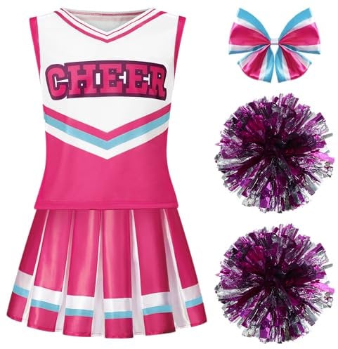 Spooktacular Creations Girl Pink Cheerleader Kostüm, Halloween Cute Cheer Uniform Outfit mit Zubehör für Halloween High School Cheerleader Dress Up Kostüm (pink, Medium (8-10 yrs))