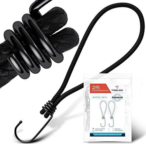 TRIBURG Expander mit Haken [25 Stück / 18cm] | High Performance Spanngummi mit Haken | Universal Gummispanner mit Haken für Outdoor, Haushalt oder Ladungssicherung | Planenspanner mit Haken