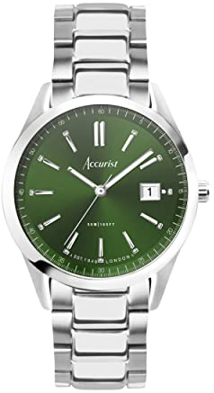 Accurist Everyday Unisex Analogue Watch 36mm dial Silver Stainless Steel | 50 Metres Water Resistance, sunray dial, date display