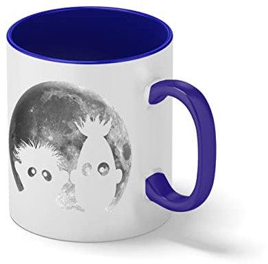 Shadow Puppets Moon Bert Ernie White Coffee Mug with Blue Rim & Handle